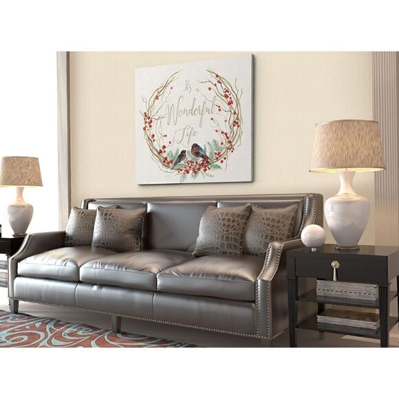 WEXFORD HOME 32x32 Wonderful Life Bird Wreath Gallery Wrapped Canvas Wall Art - Picture 2 of 6